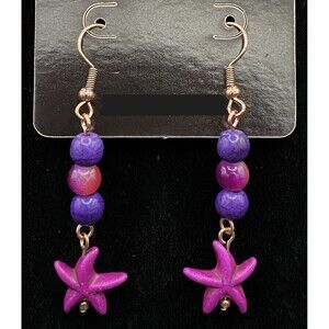 Handmade Purple Starfish & Red Pink Purple Bead Earrings by Neanie-Bot